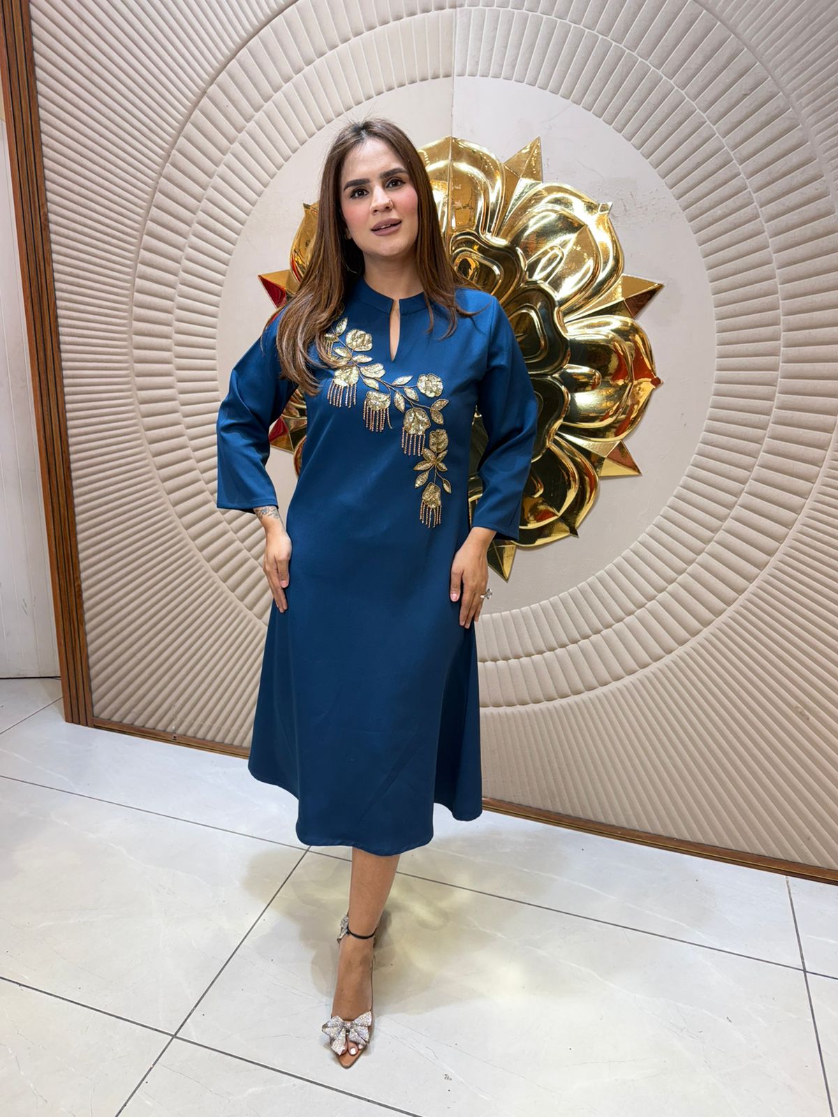 Elegant Partywear Dress With Flower Design PC2520