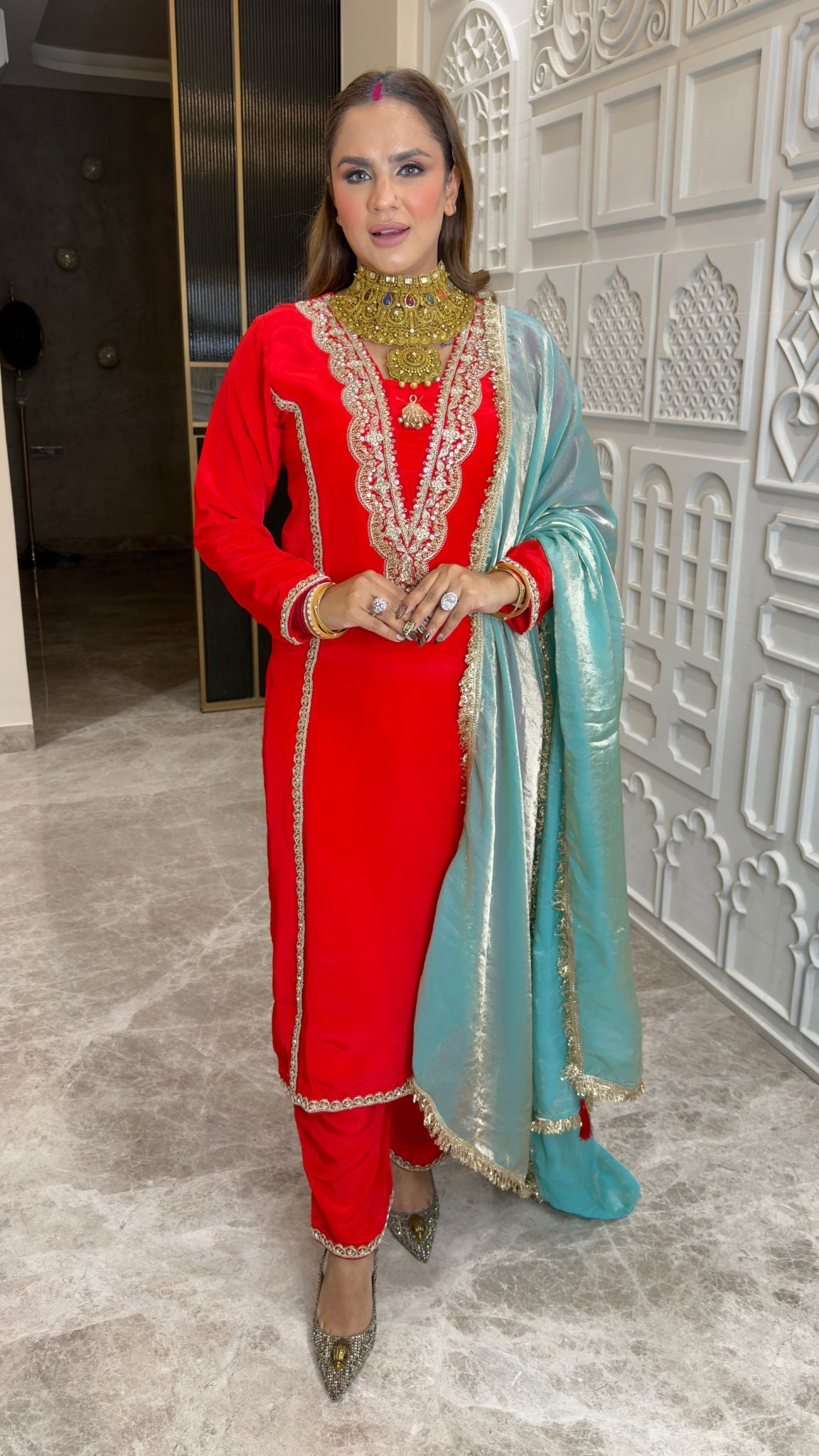 Beautiful Red Velvet Pure Makhmal Designer Salwar Suit pc3367