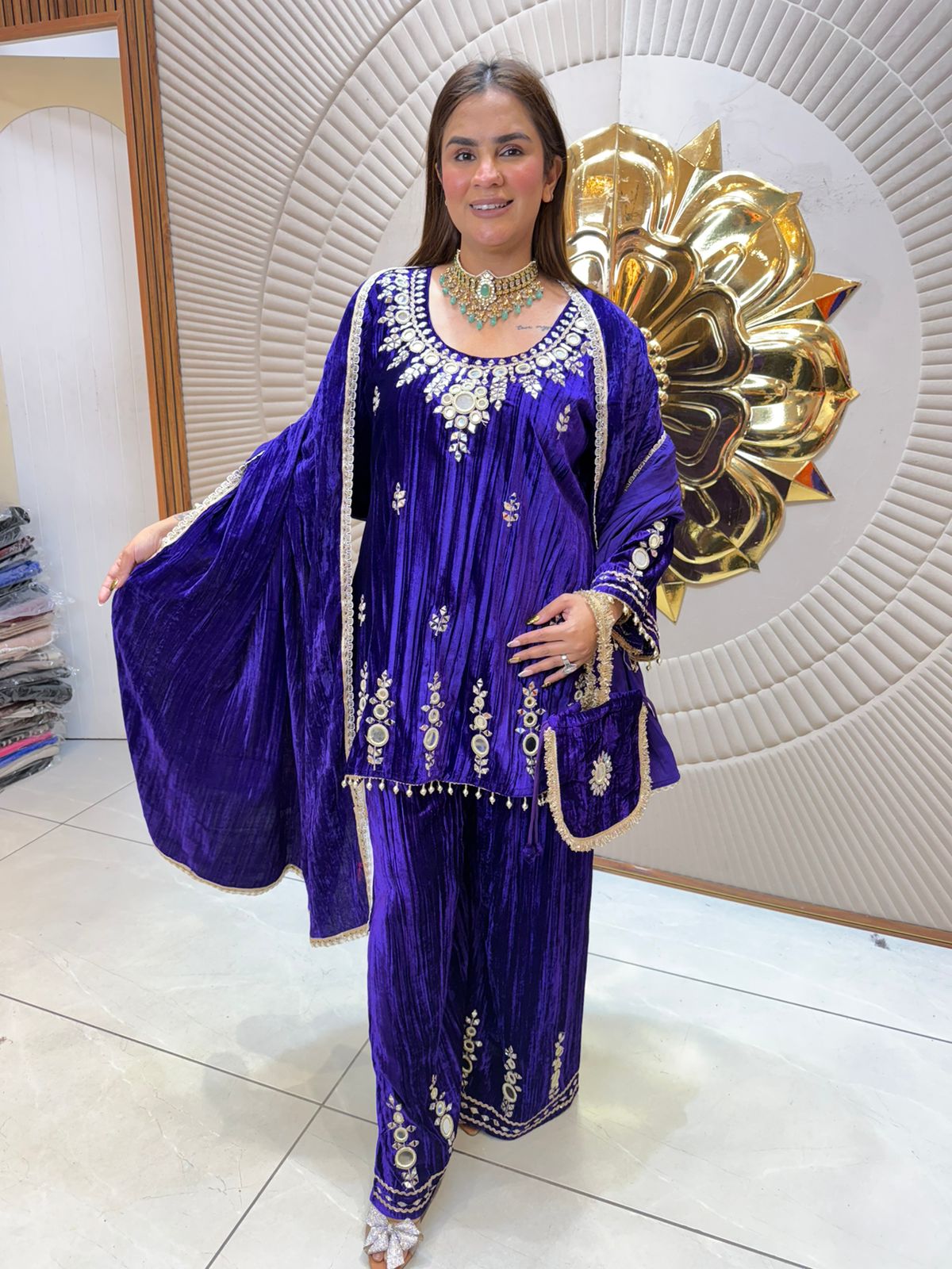 Stunning Velvet Suit with Potli PC2465