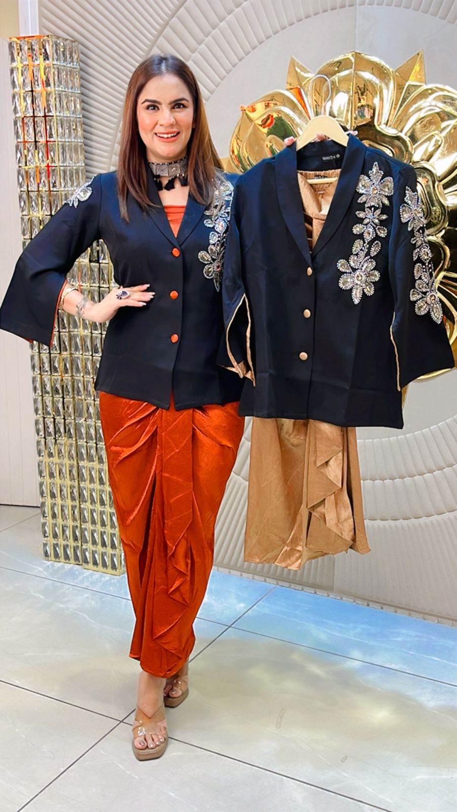 3 Piece Indo-Western Set With Embroidery Blazer PC1513