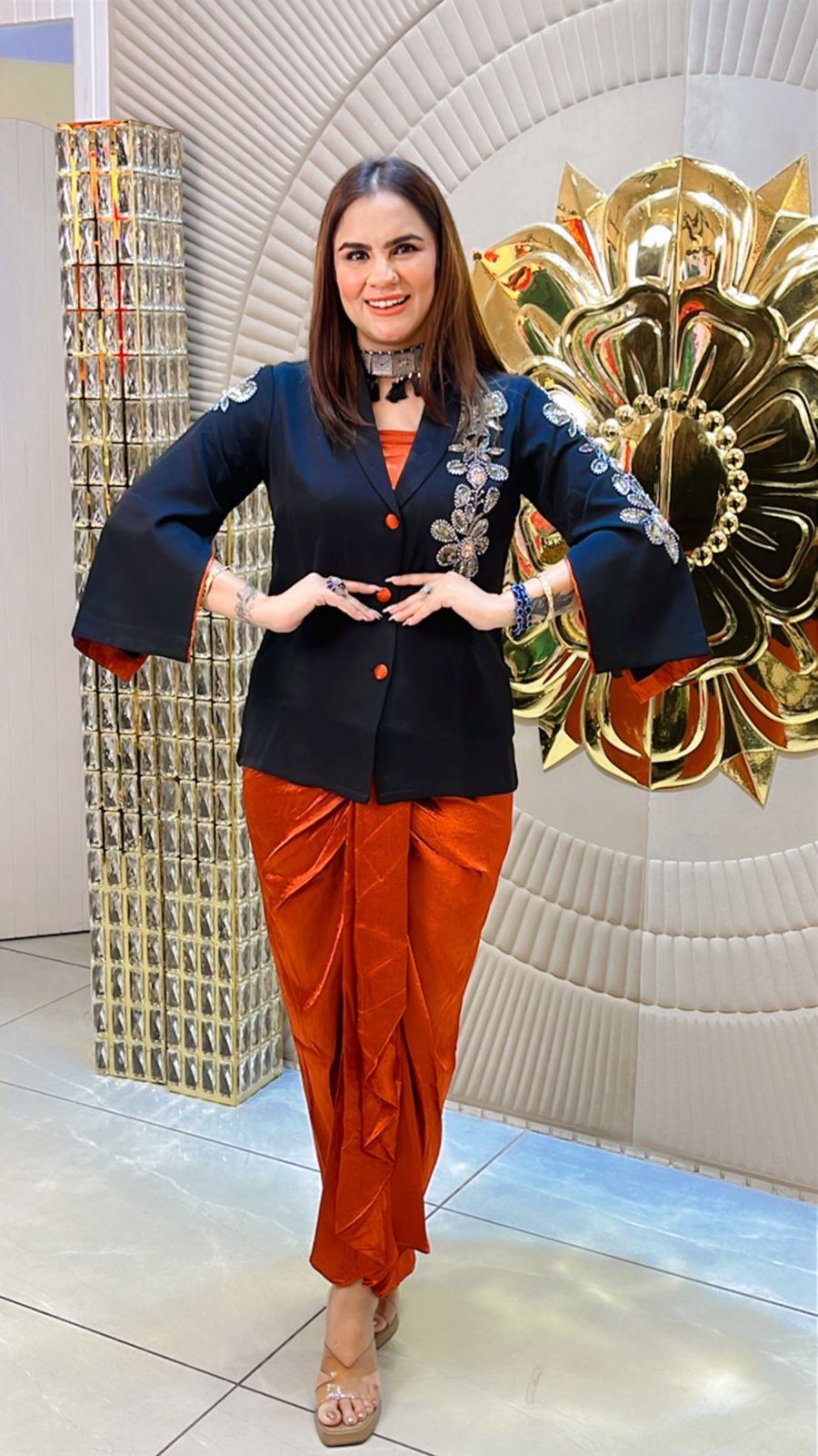 3 Piece Indo-Western Set With Embroidery Blazer PC1513