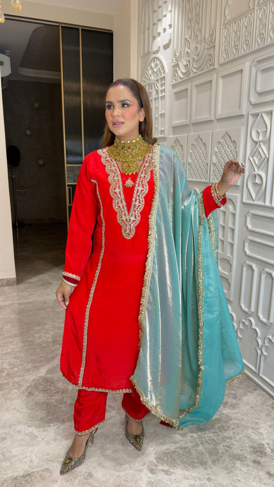 Beautiful Red Velvet Pure Makhmal Designer Salwar Suit pc3367