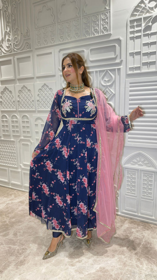 elegant floral-print Anarkali gown pc3340