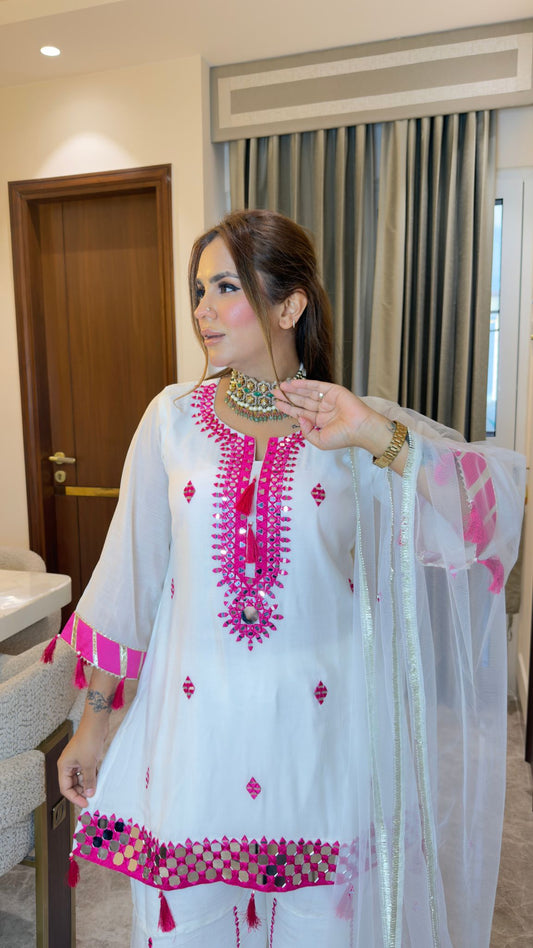Beautiful pink embroidered kurta and sharara set pc3347