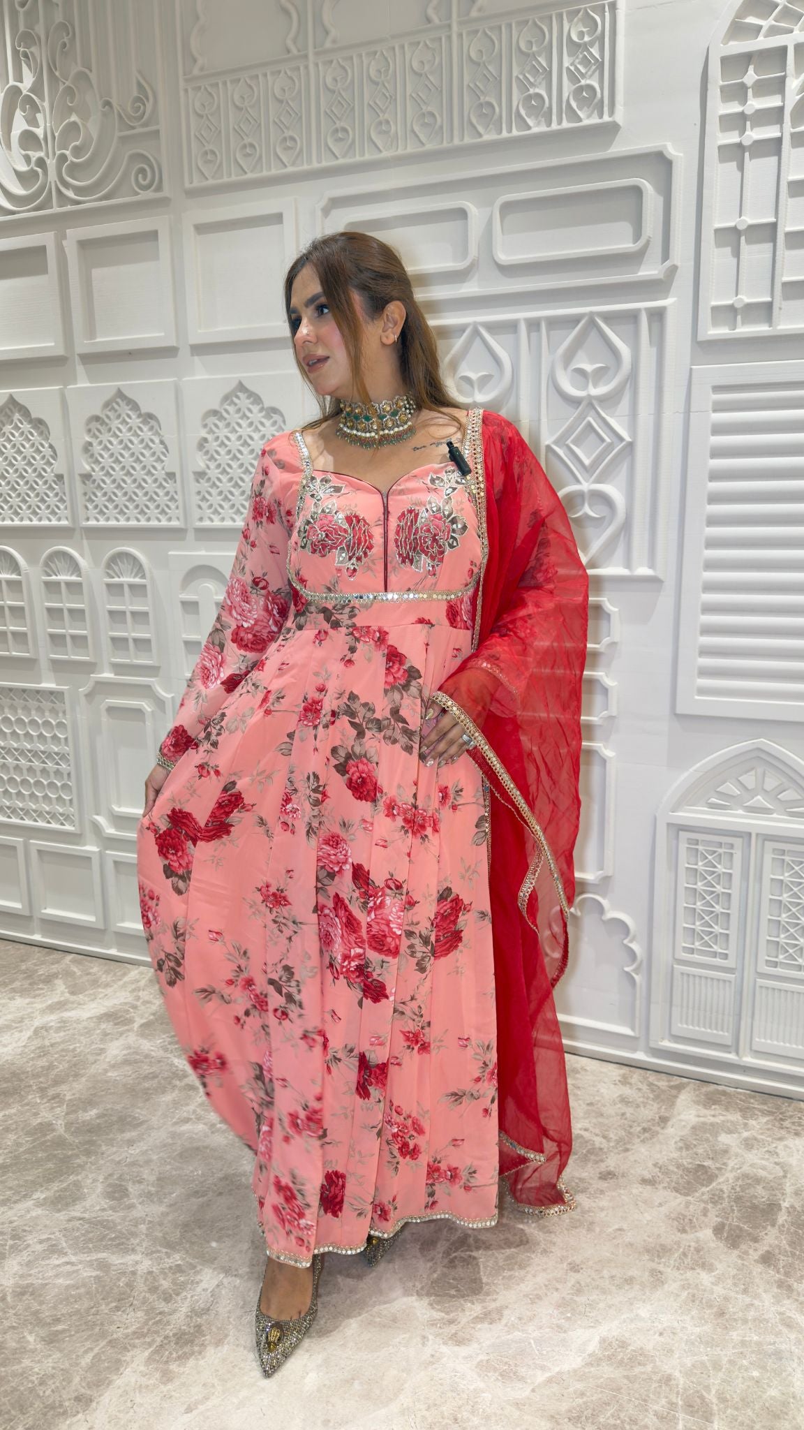 elegant floral-print Anarkali gown pc3340