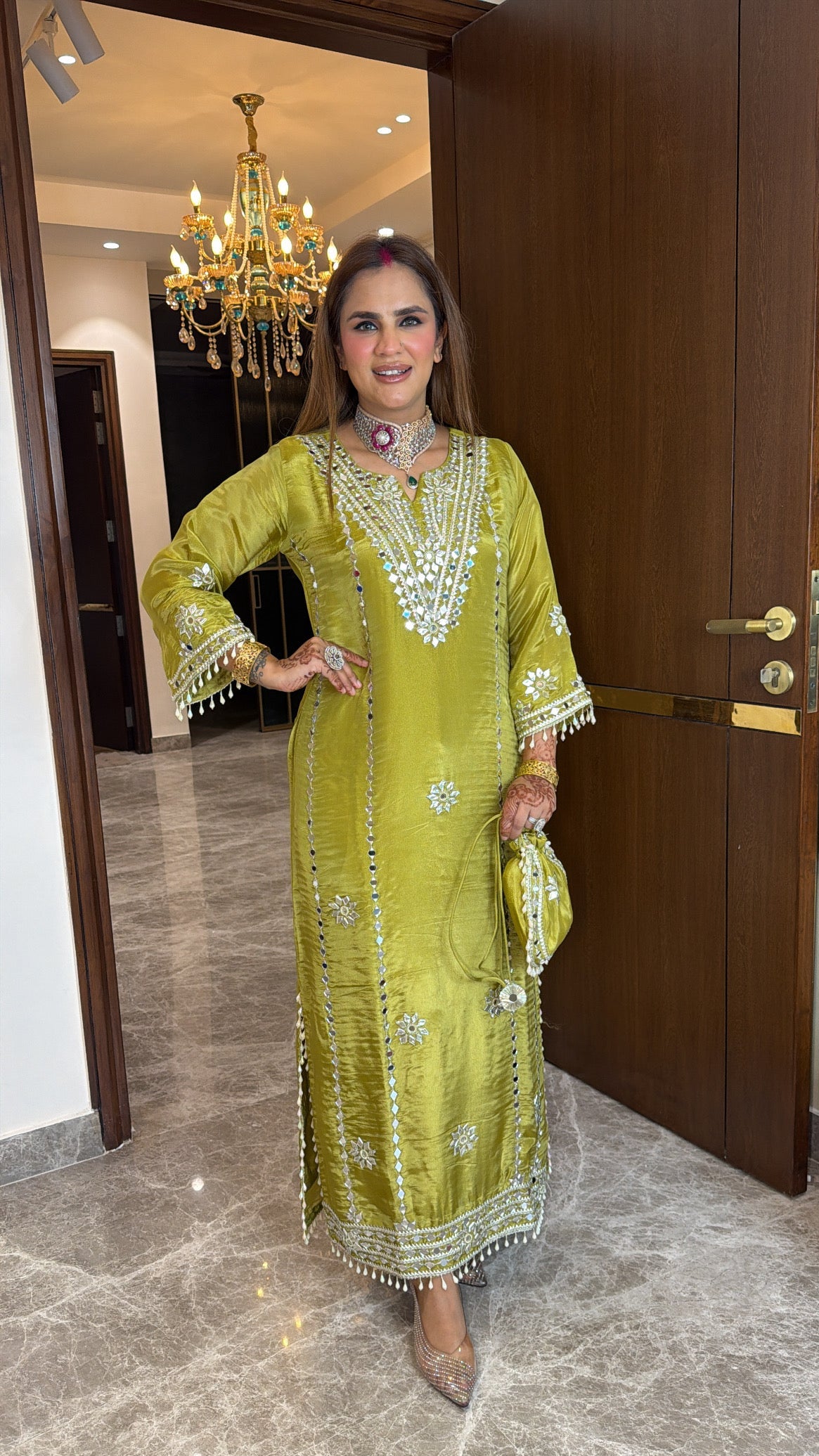 Olive Green Embroidered Festive Kurta Set PC3544