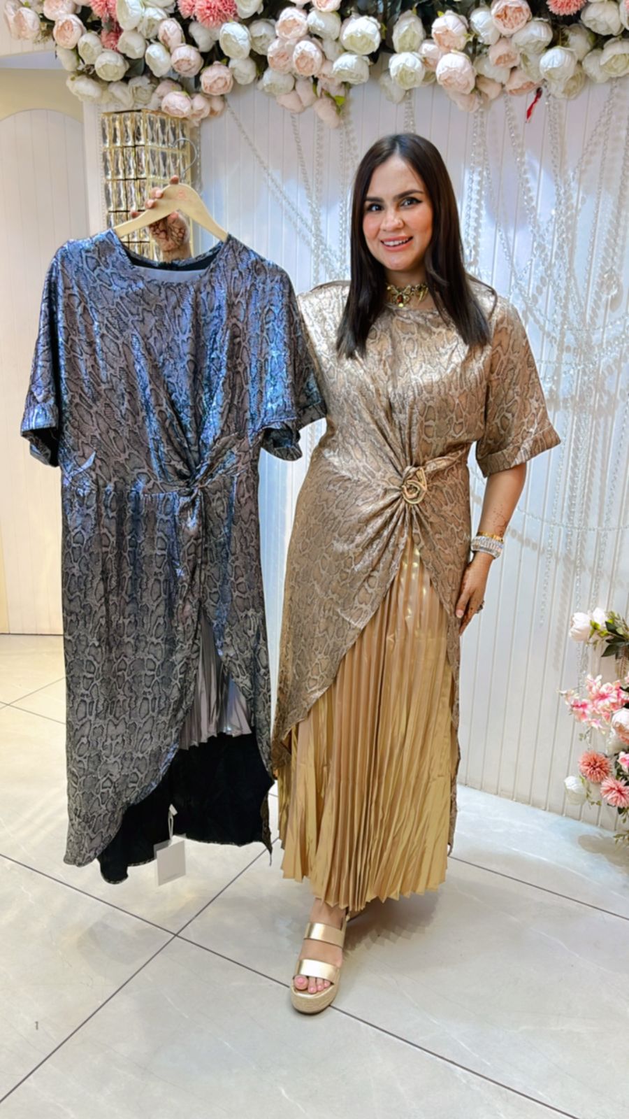 Beautiful Cordset Dress With Pleated Bottom PC916