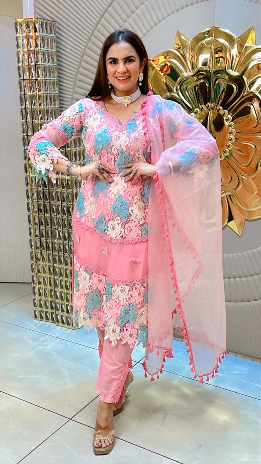 Beautiful Cotton Suit With Flower Embroidery PC1520