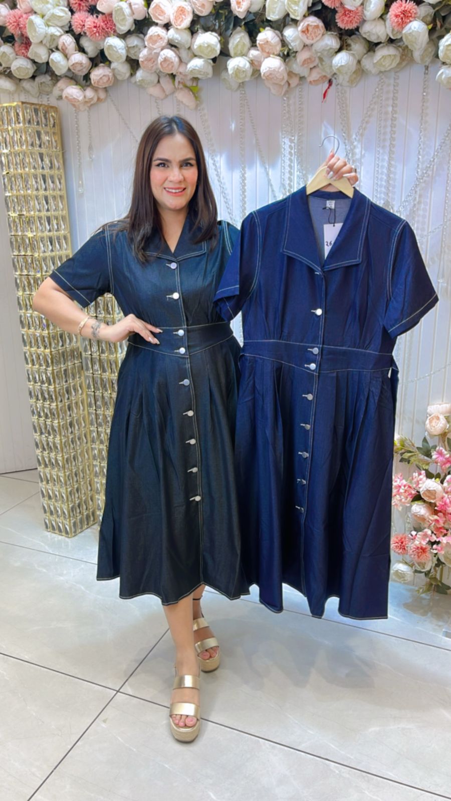 Beautiful Denim Dress With Pocket PC1056