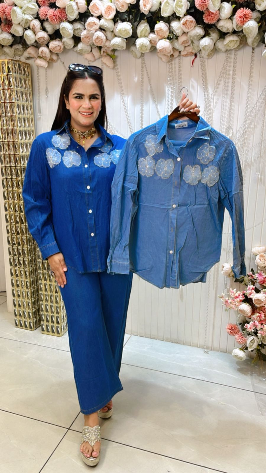 Beautiful Denim Shirt With Floral Patch PC1089