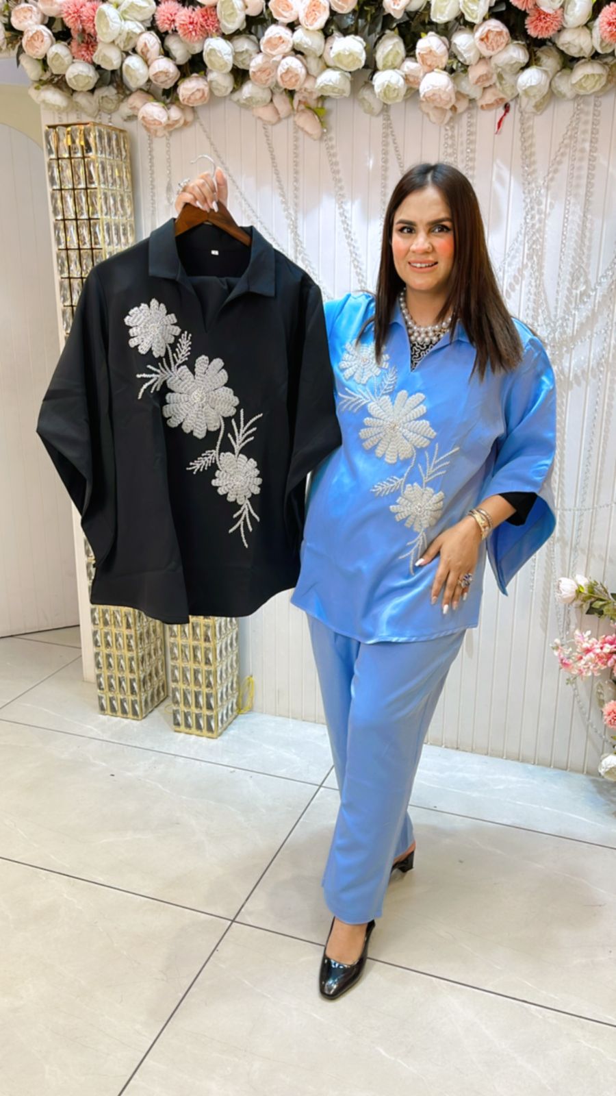 Beautiful Embroidered Cordset With Designer Sleeves PC1040