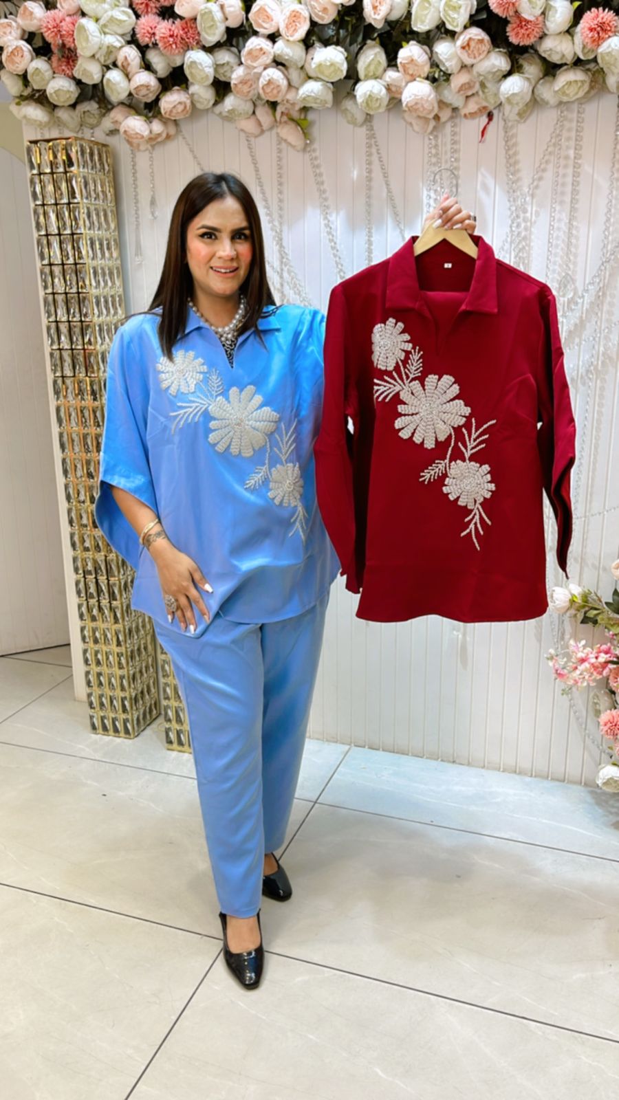Beautiful Embroidered Cordset With Designer Sleeves PC1040