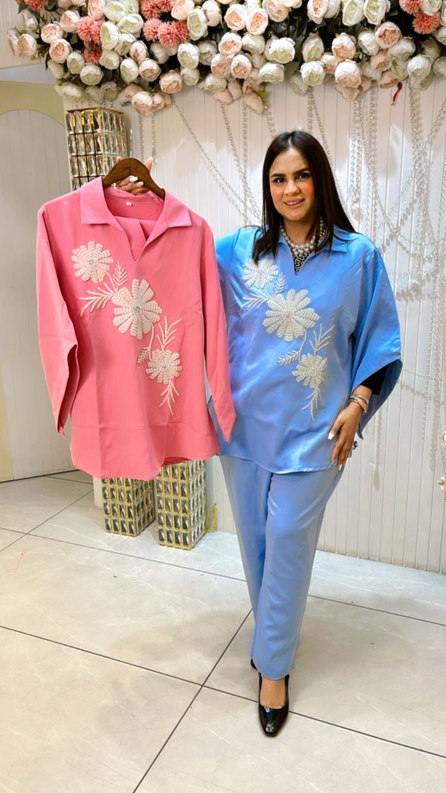 Beautiful Embroidered Cordset With Designer Sleeves PC1040
