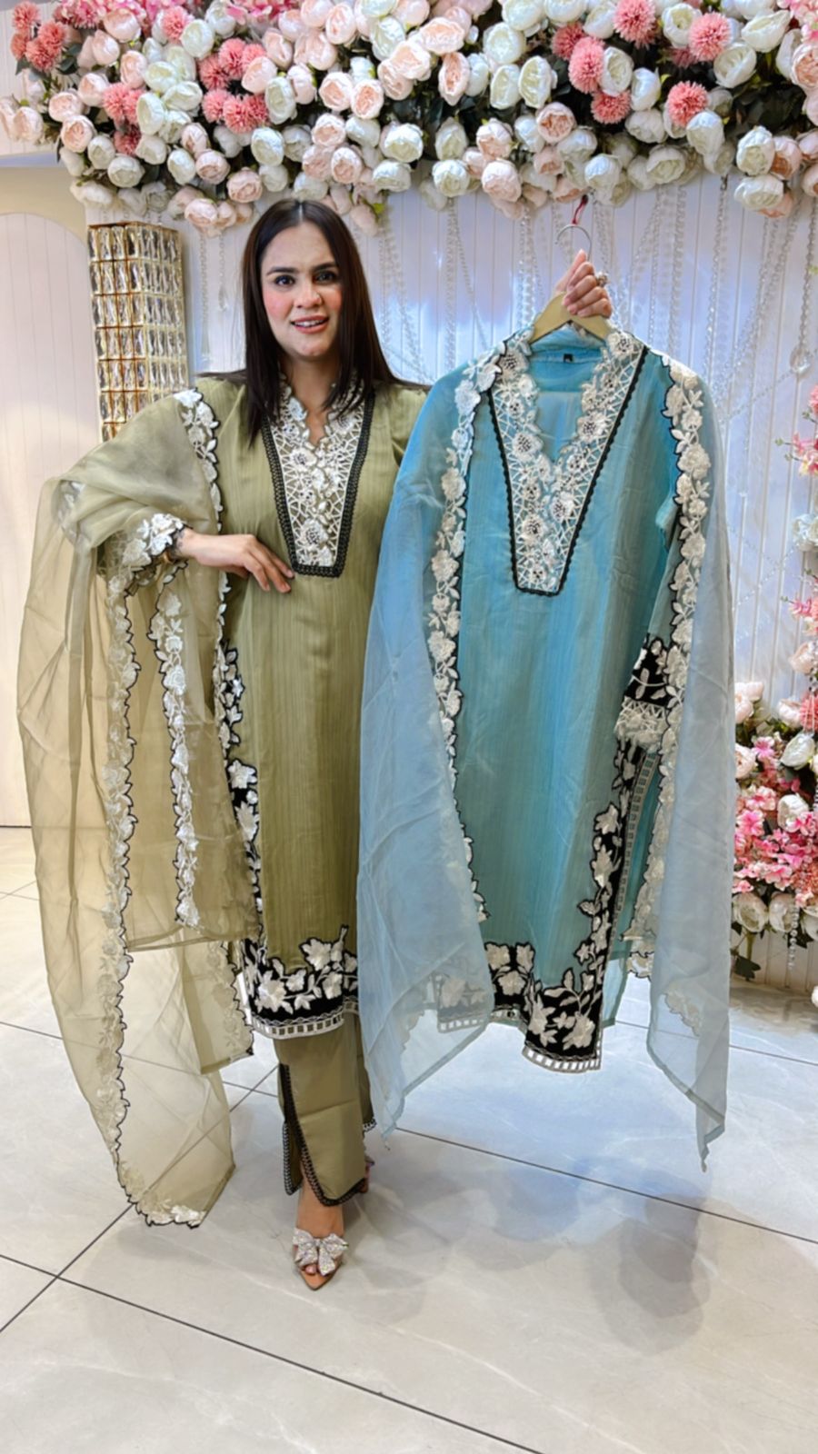 Beautiful Floral Cut Work Suit PC782