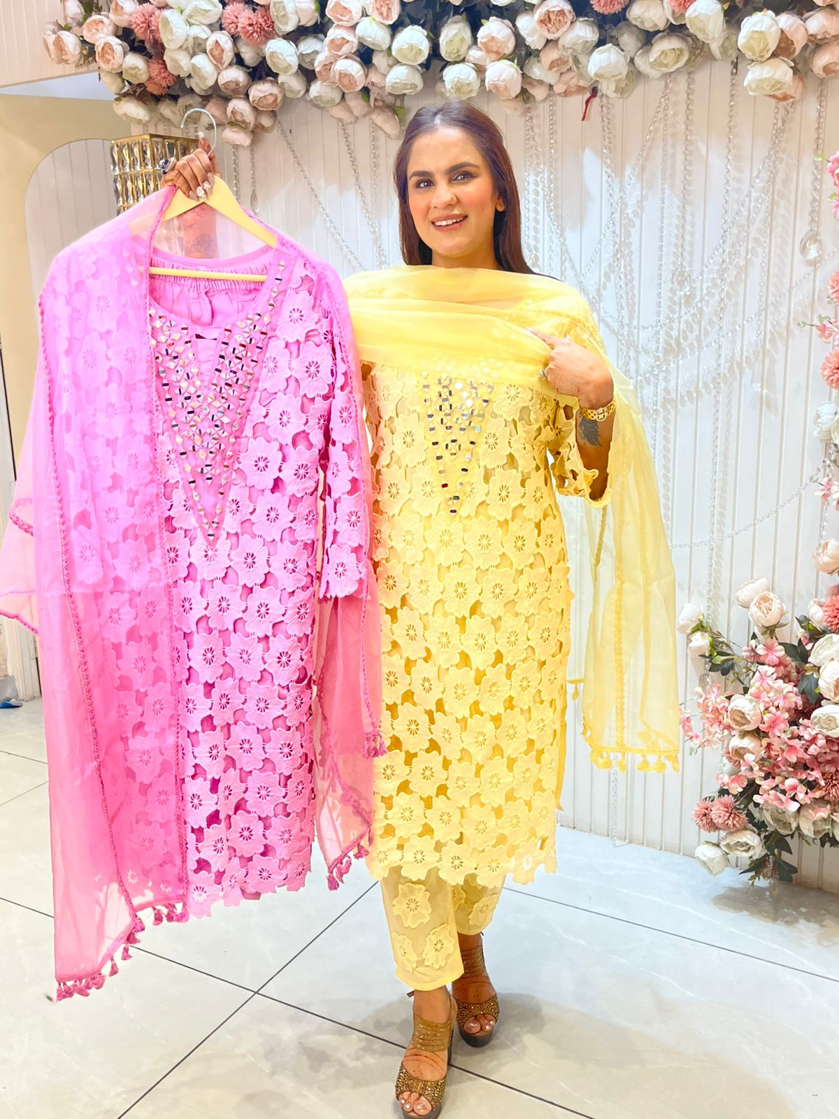 Beautiful Flower Cut Suit With Dupatta PC1438