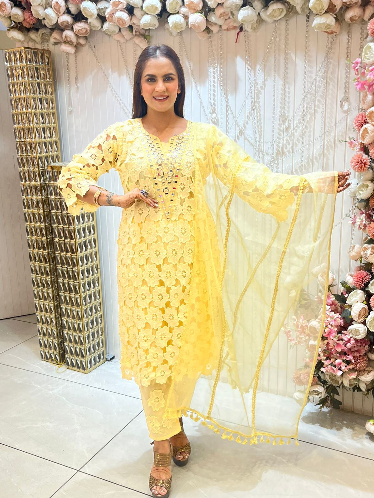 Beautiful Flower Cut Suit With Dupatta PC1438