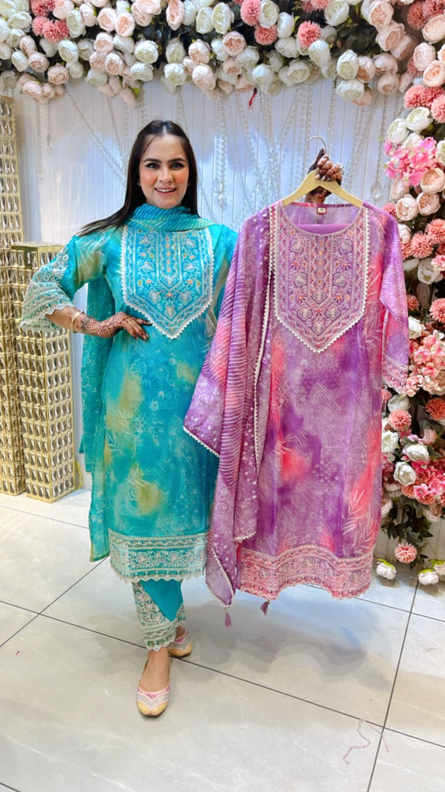 Beautiful Print Suit With Lace Work PC856