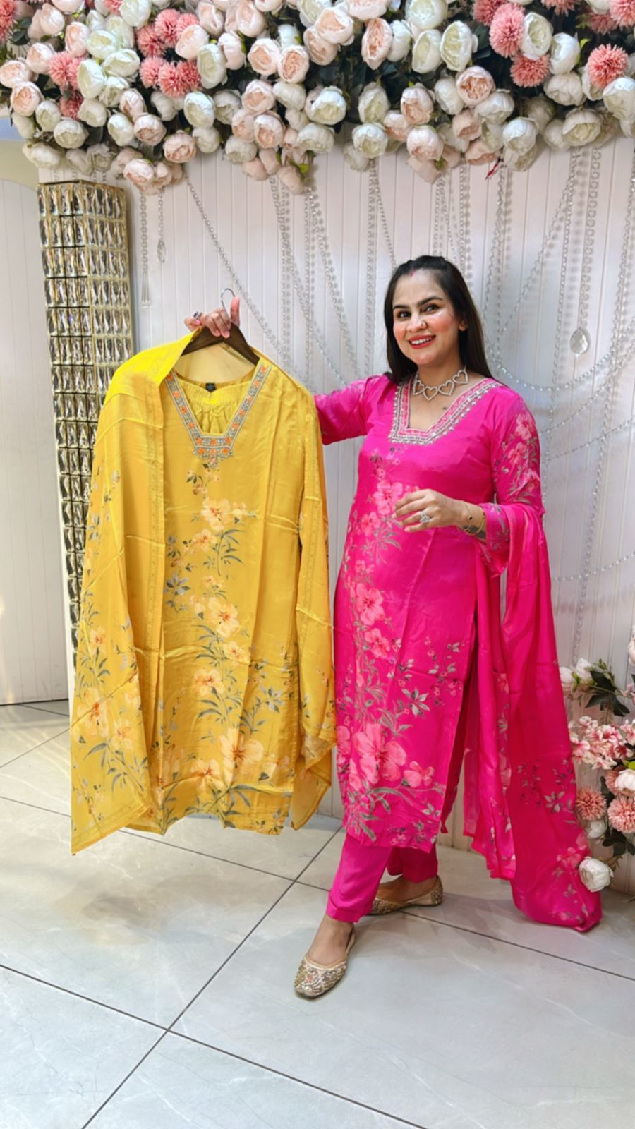 Beautiful Suit With Flower Print and Embroidery Neck PC685