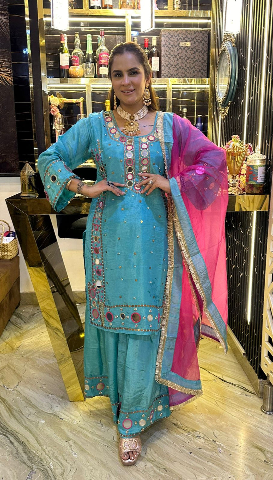 Beautiful Suit With Mirror Work PC1508