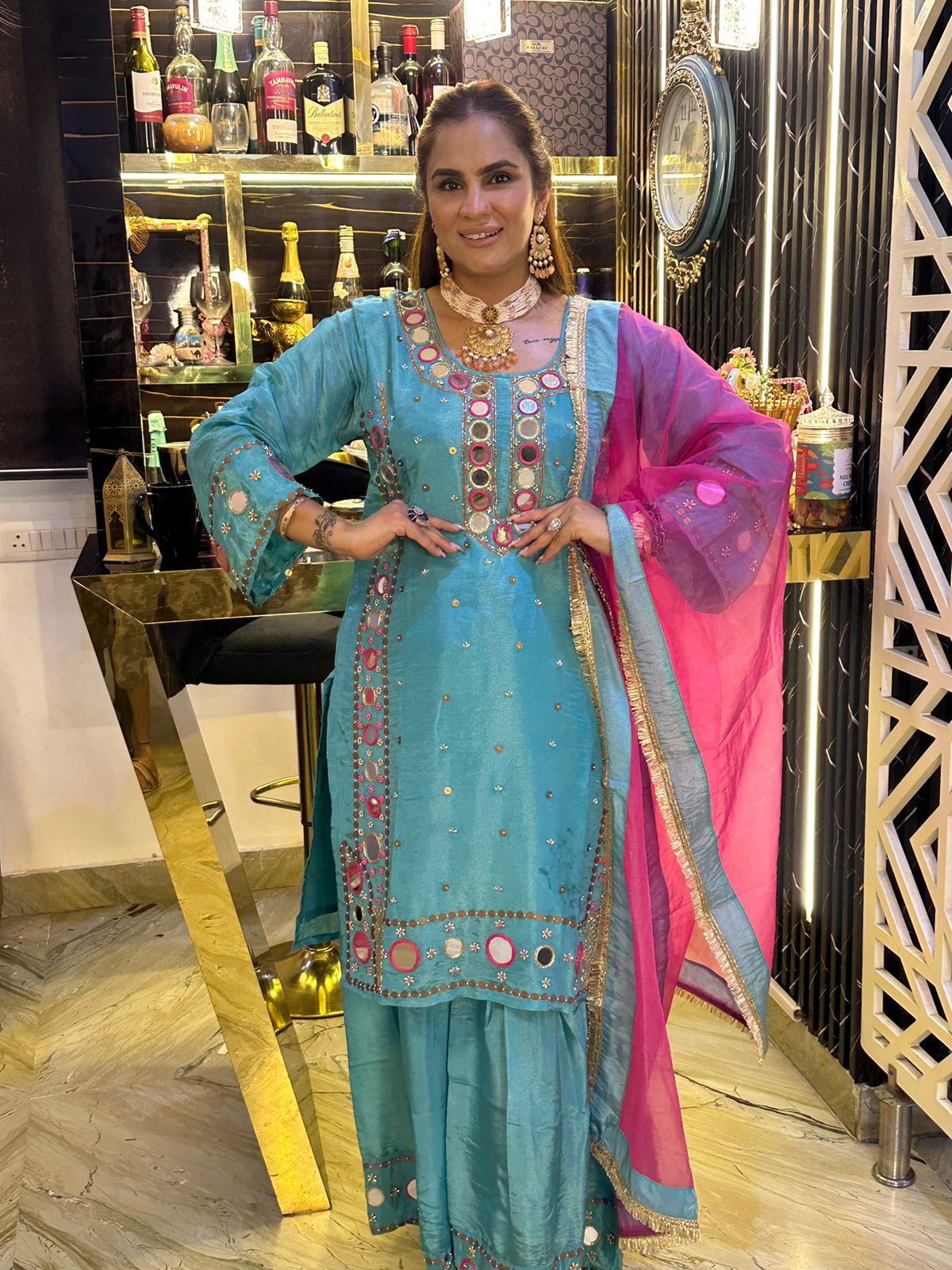Beautiful Suit With Mirror Work PC1508
