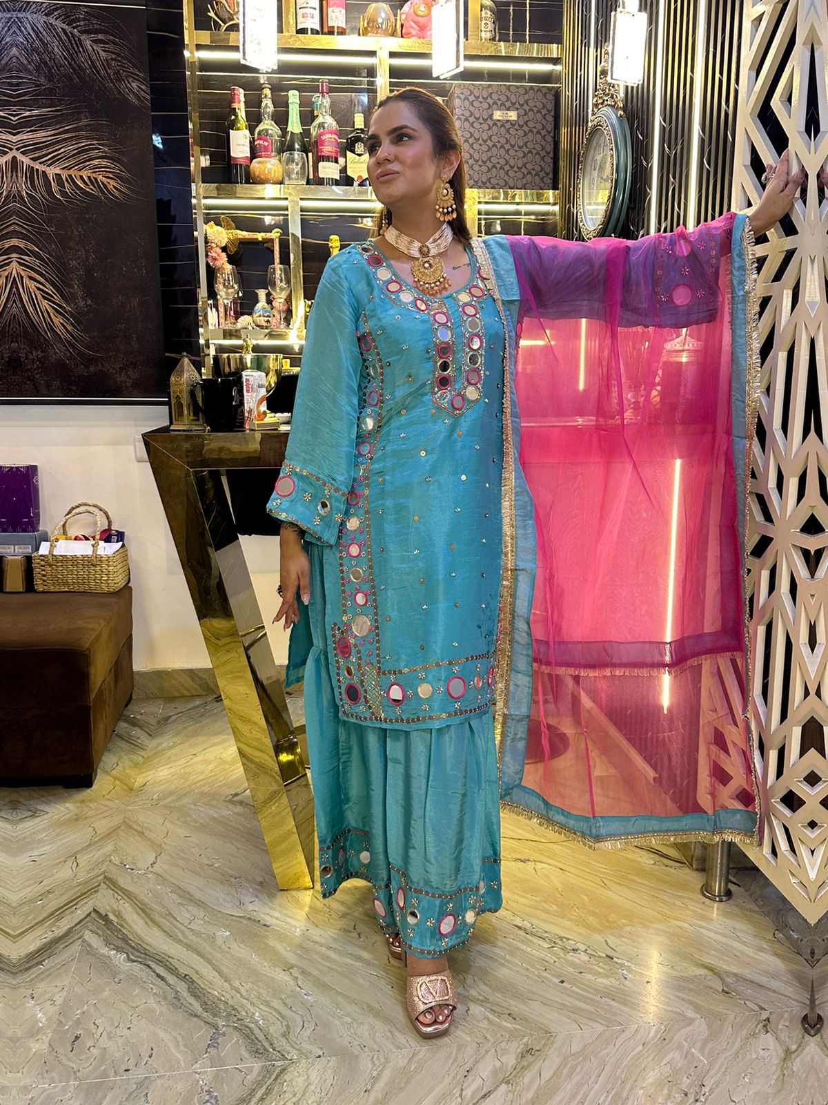 Beautiful Suit With Mirror Work PC1508
