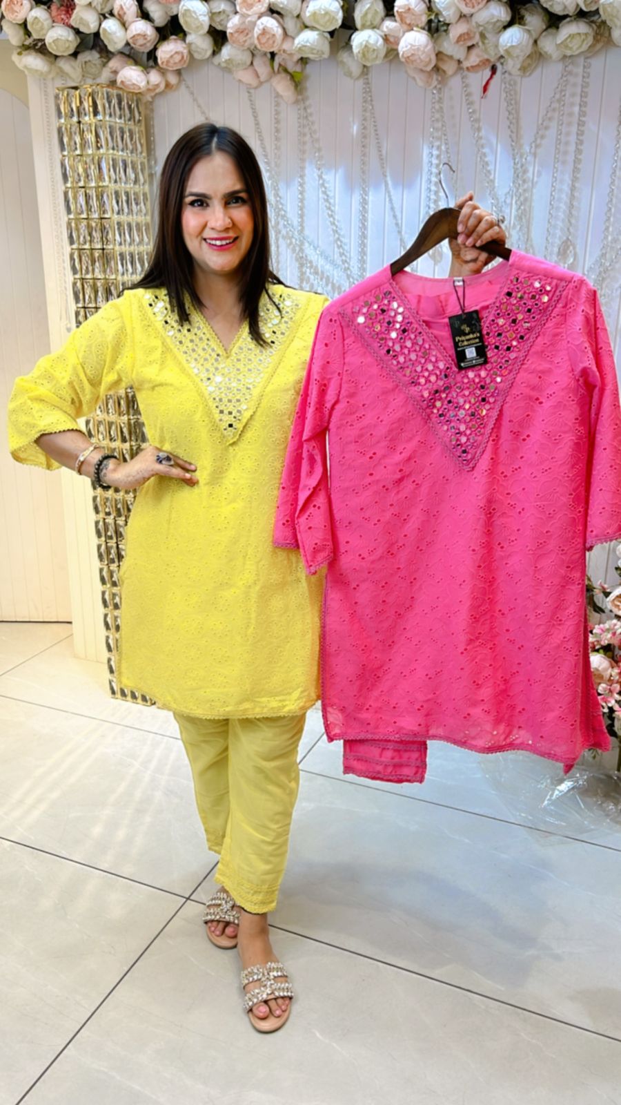Beautiful Summer Cordset With Front Mirror Work PC939