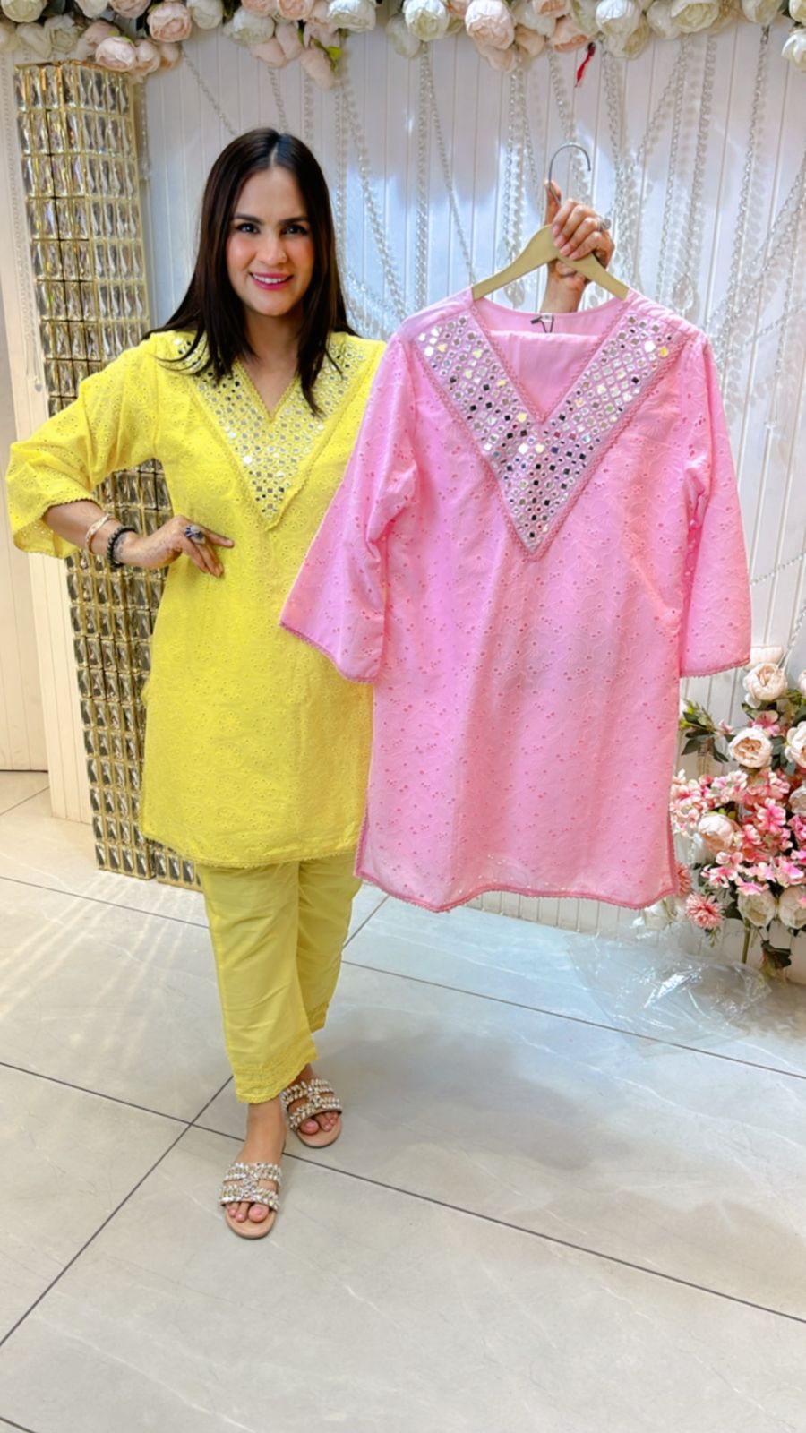 Beautiful Summer Cordset With Front Mirror Work PC939