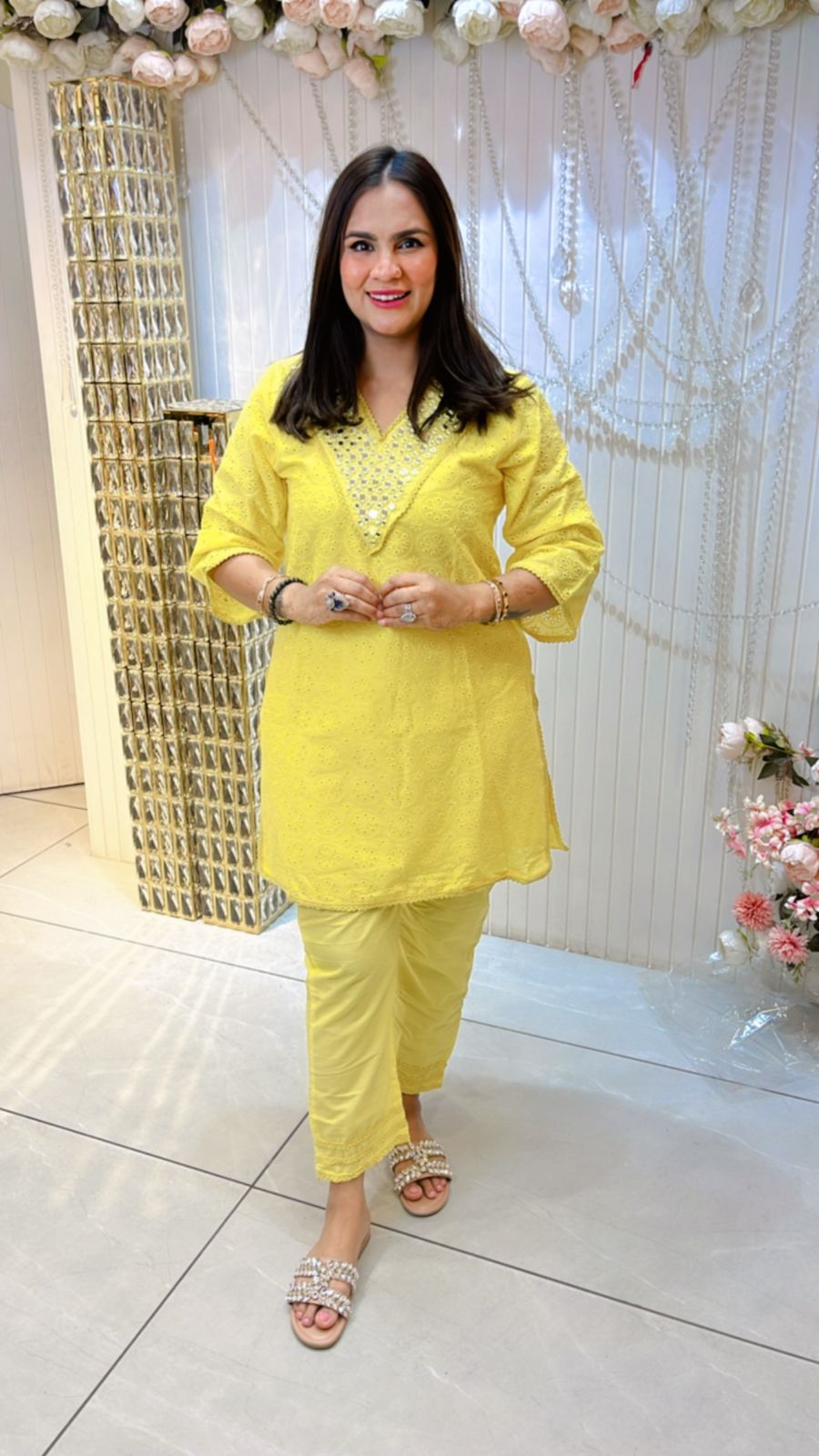 Beautiful Summer Cordset With Front Mirror Work PC939