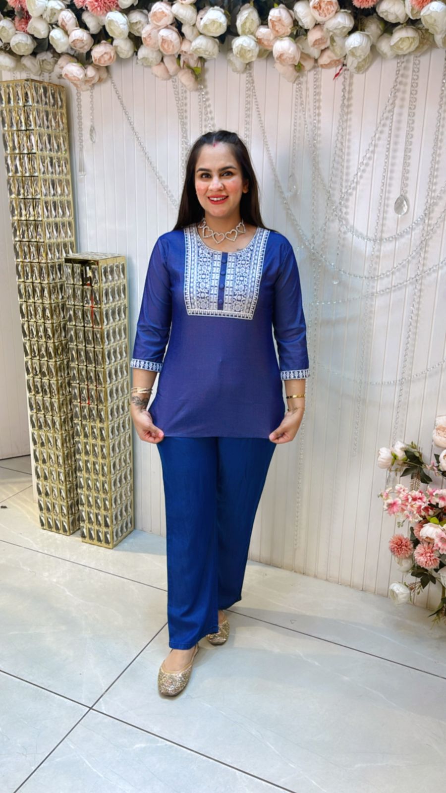 Beautiful Thread Work With Button Style Cord Set PC681