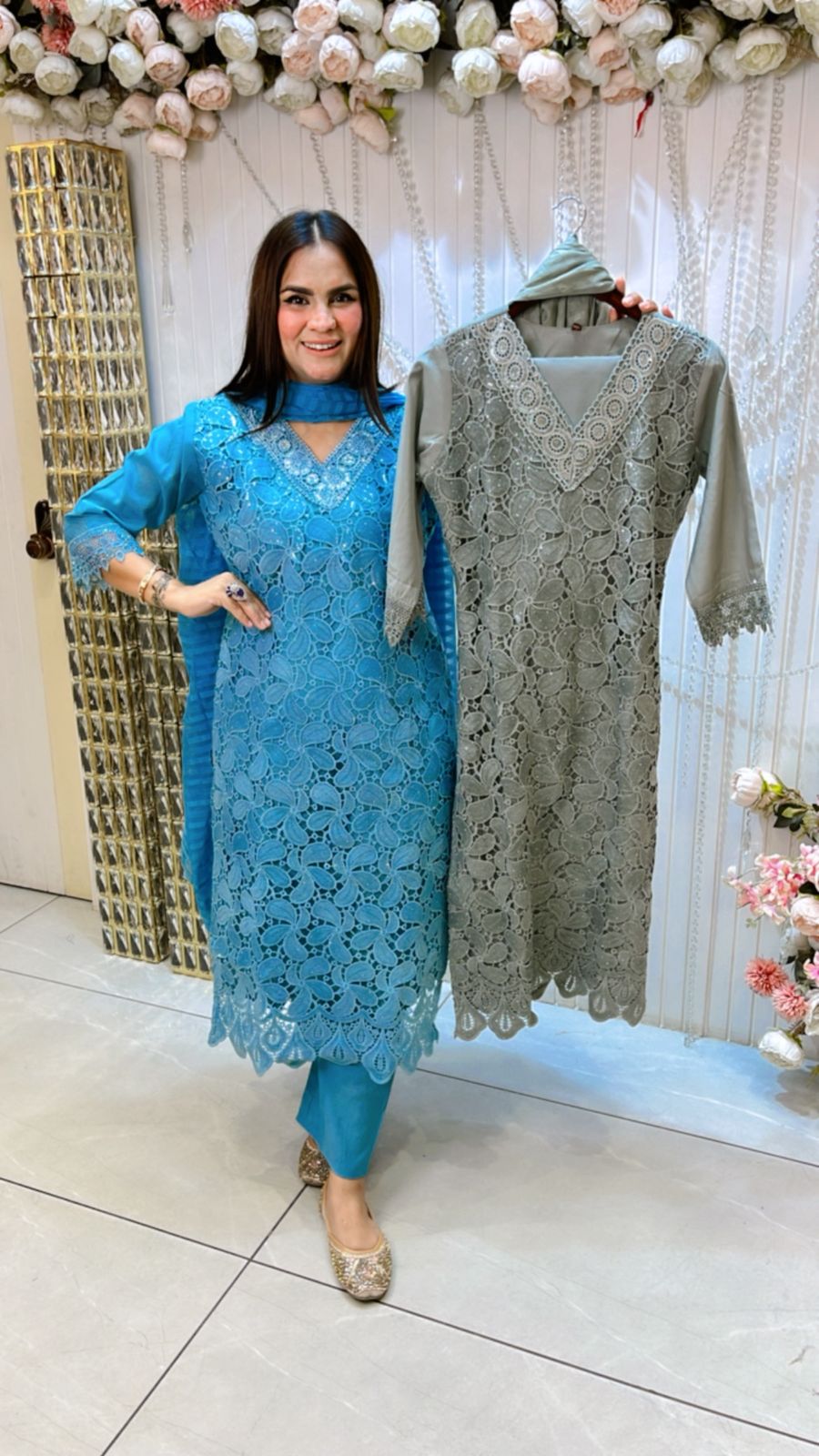 Beautiful V-Neck Floral Chicken Work Suit PC1111