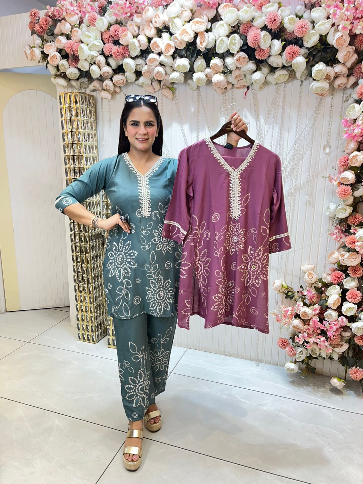 Beautiful V-Neck Floral Print Co-Ord Set PC1101
