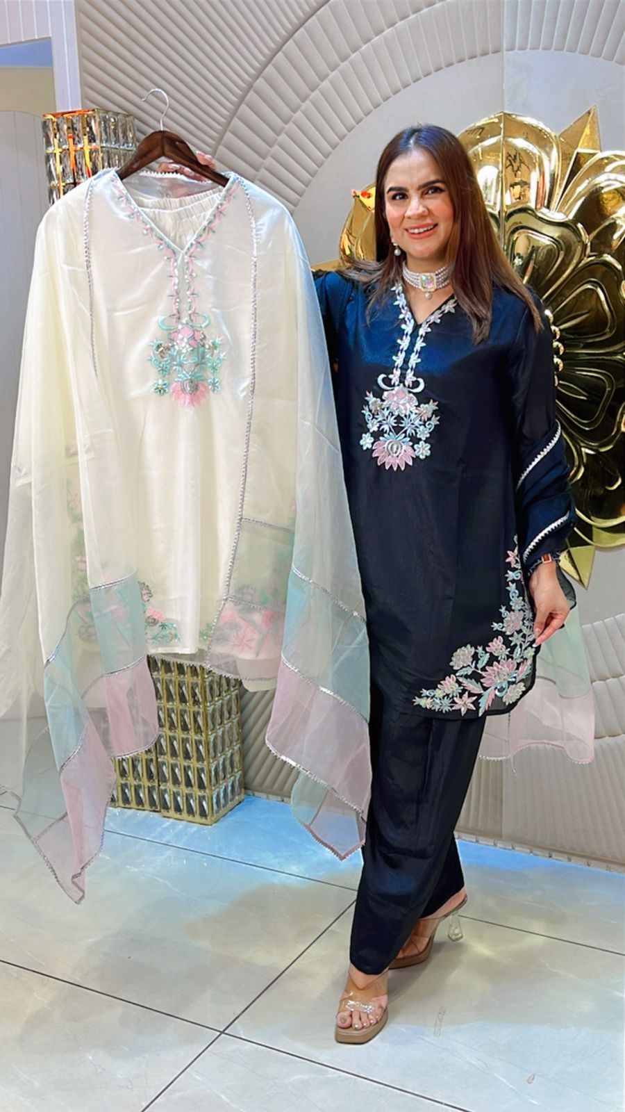 Comfortable Suit With Embroidered Flowers PC1518