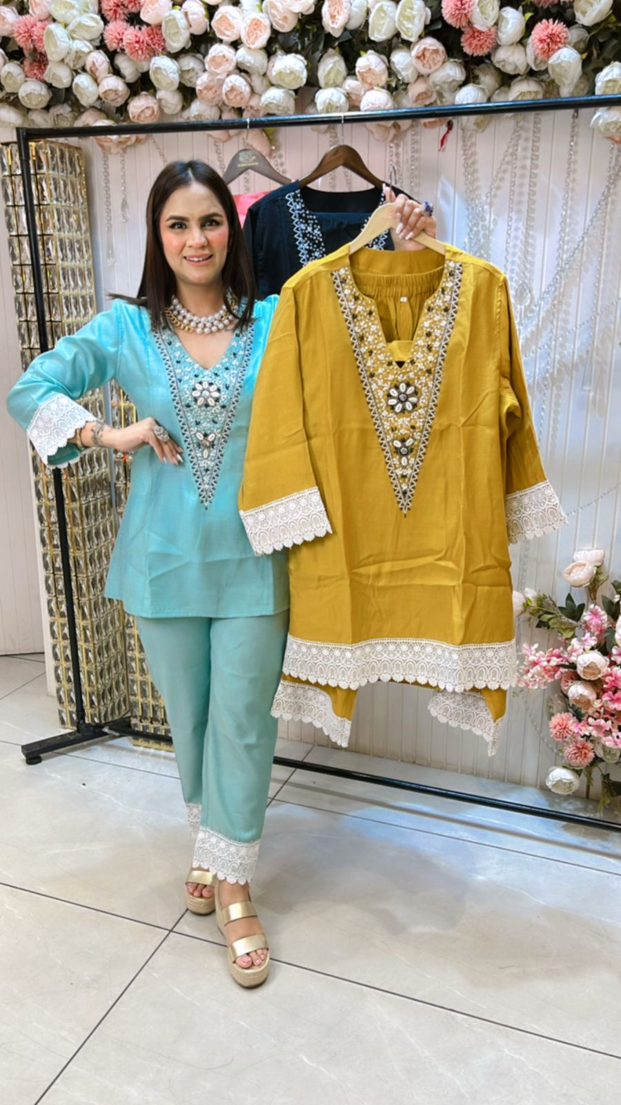 Cotton Cordset With Beautiful Neckline and Lace Work PC1038