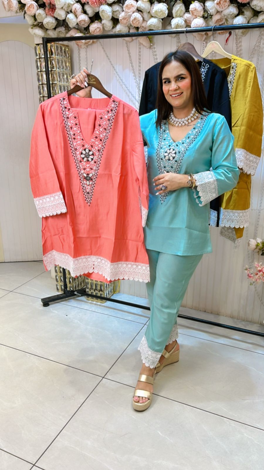 Cotton Cordset With Beautiful Neckline and Lace Work PC1038