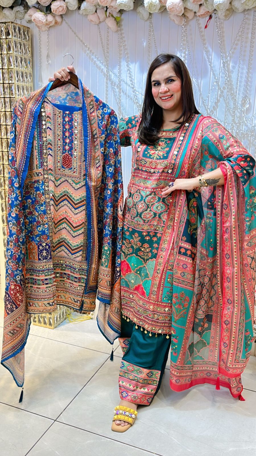Digital Print Suit With Mirror Work PC773