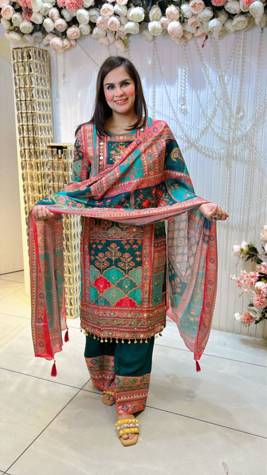 Digital Print Suit With Mirror Work PC773