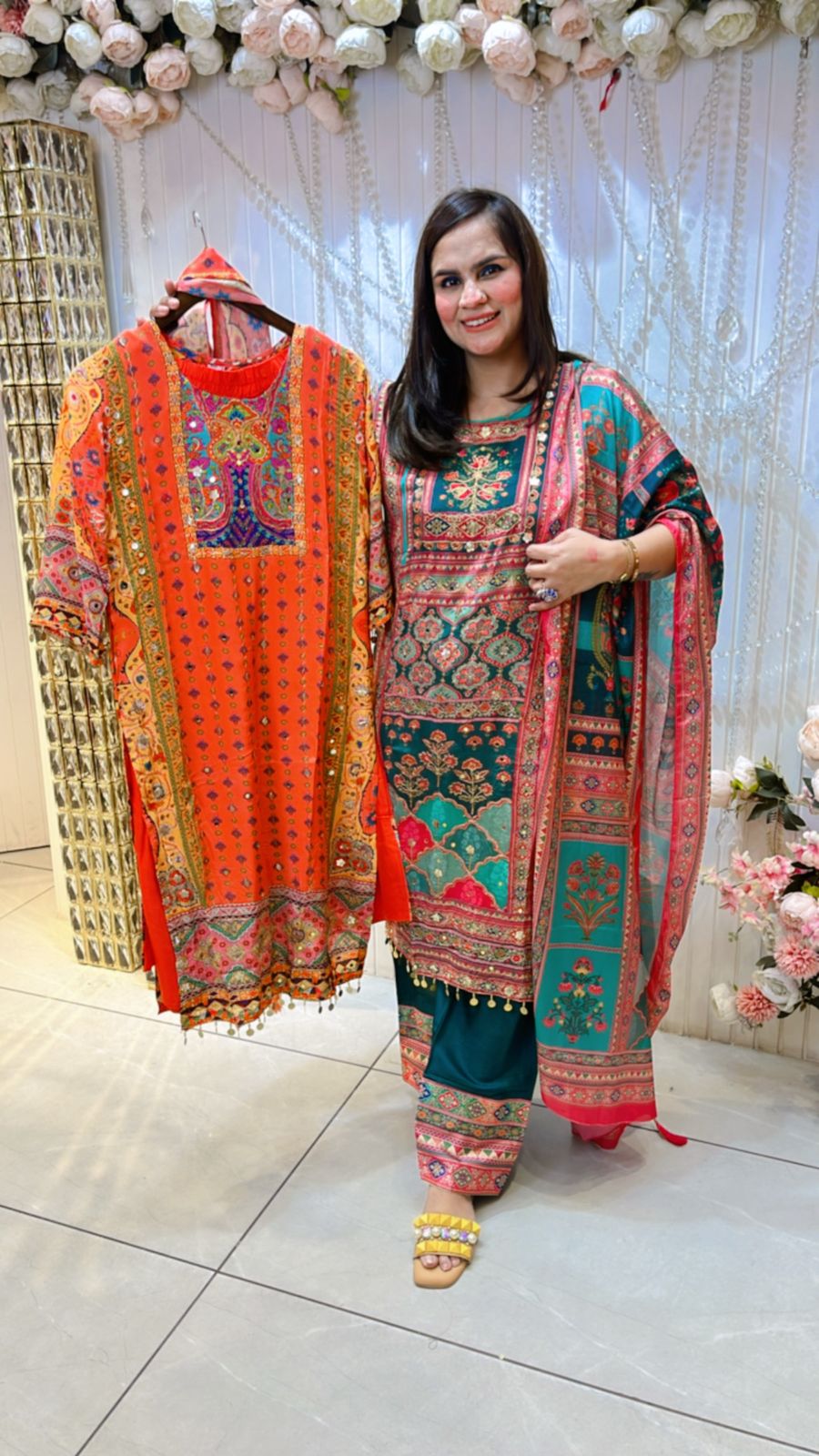 Digital Print Suit With Mirror Work PC773