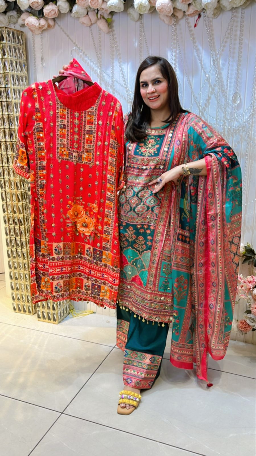 Digital Print Suit With Mirror Work PC773