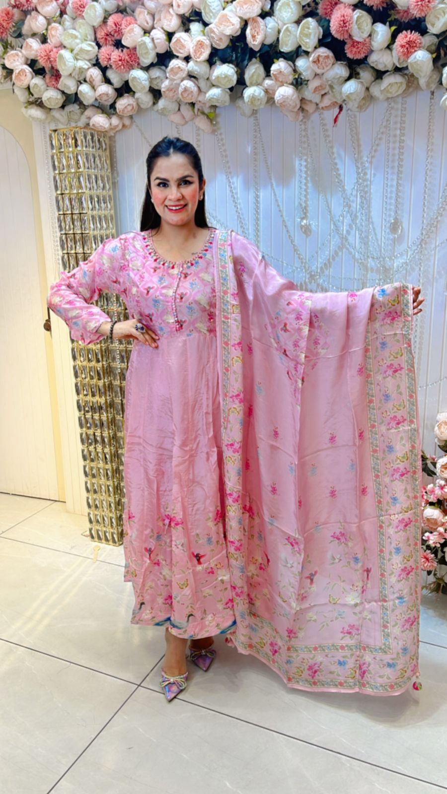 Floral Print Suit With Floral Dupatta PC956