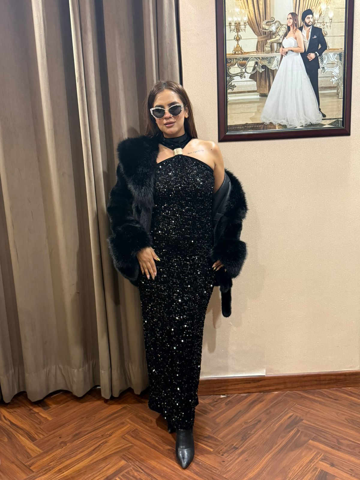 Black one pc sequence dress