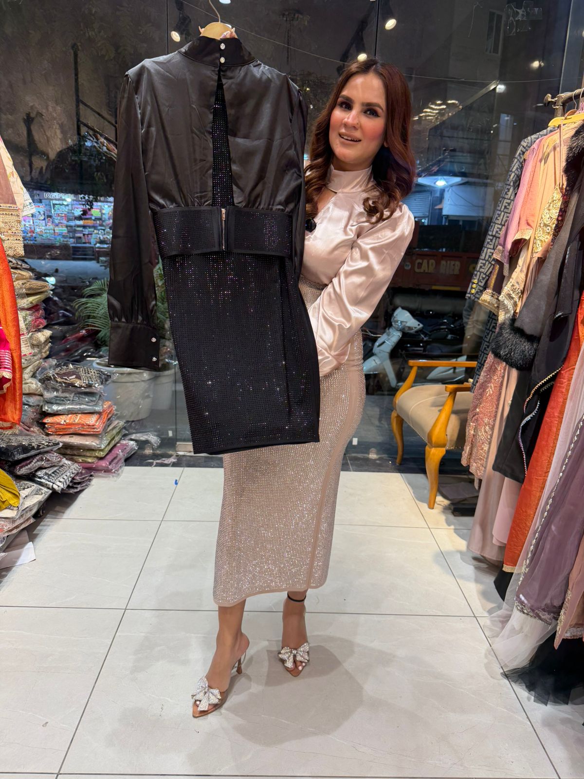 Beautiful skirt and satin top pc 2629