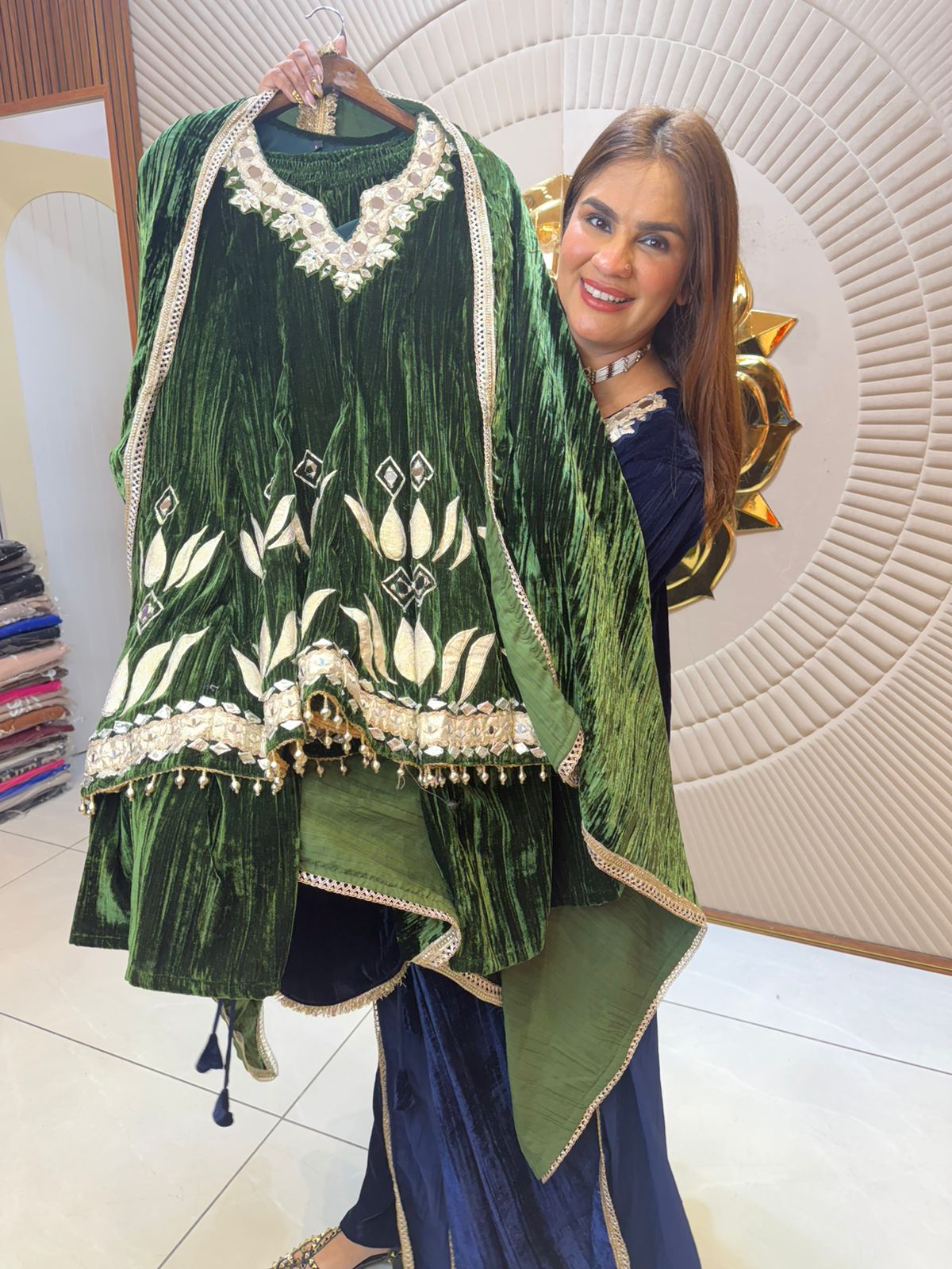 Beautiful elegant velvet suit with potli pc2433