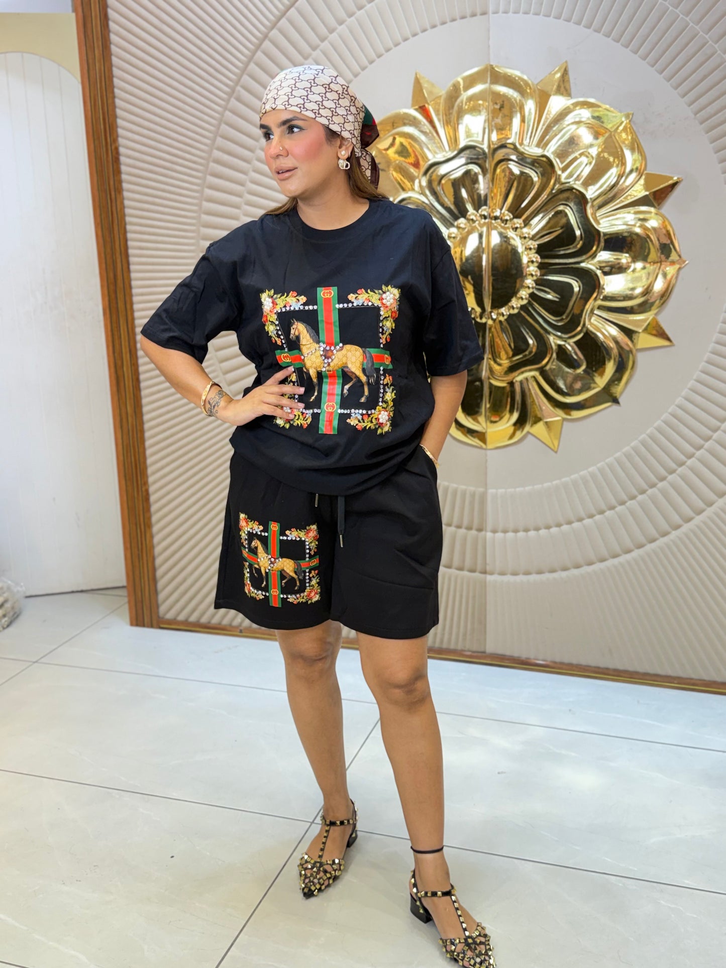 Beautiful Pattern Print Top With Short PC3242