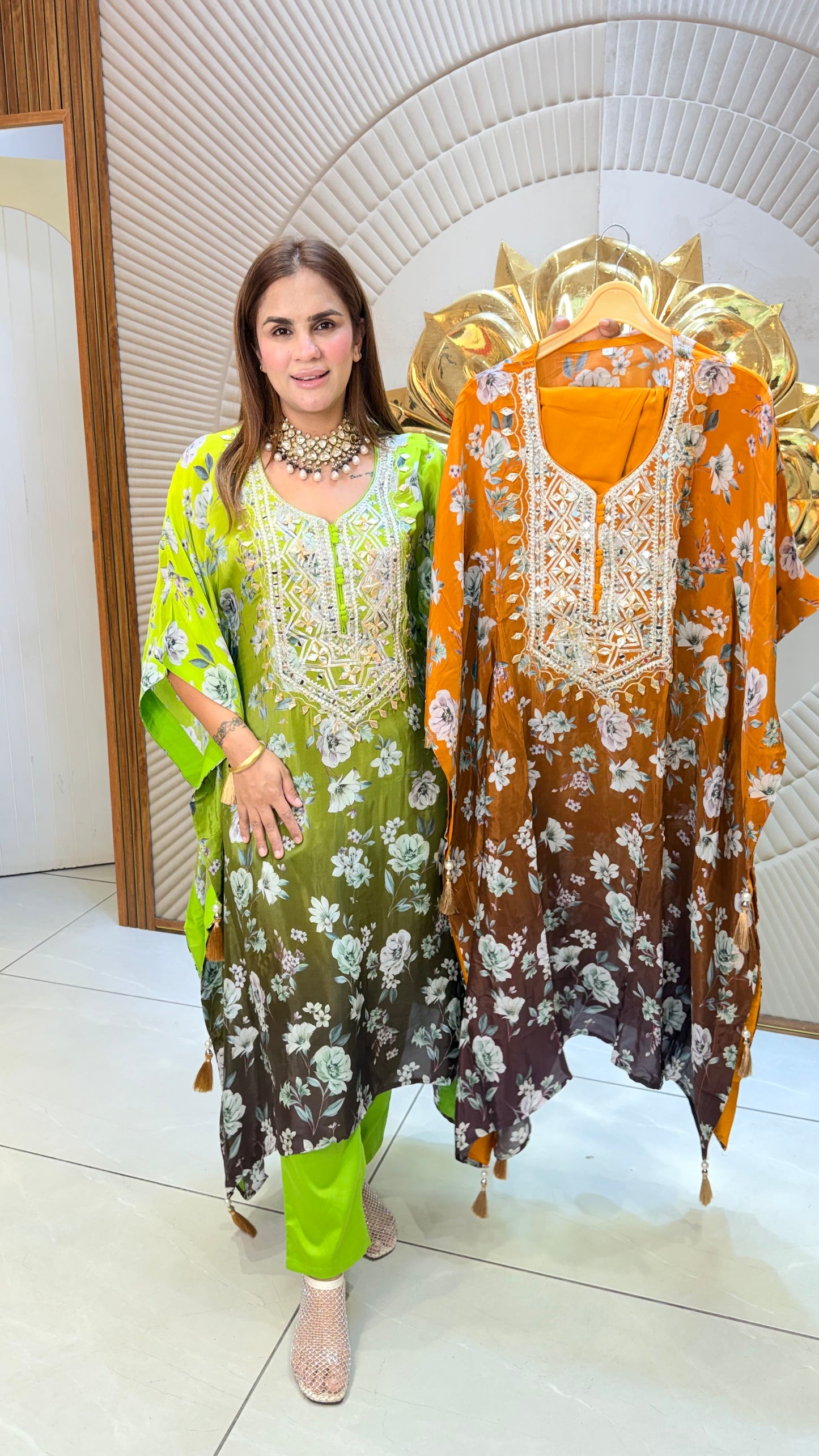 Elegant digital printed silk kaftan set PC3381