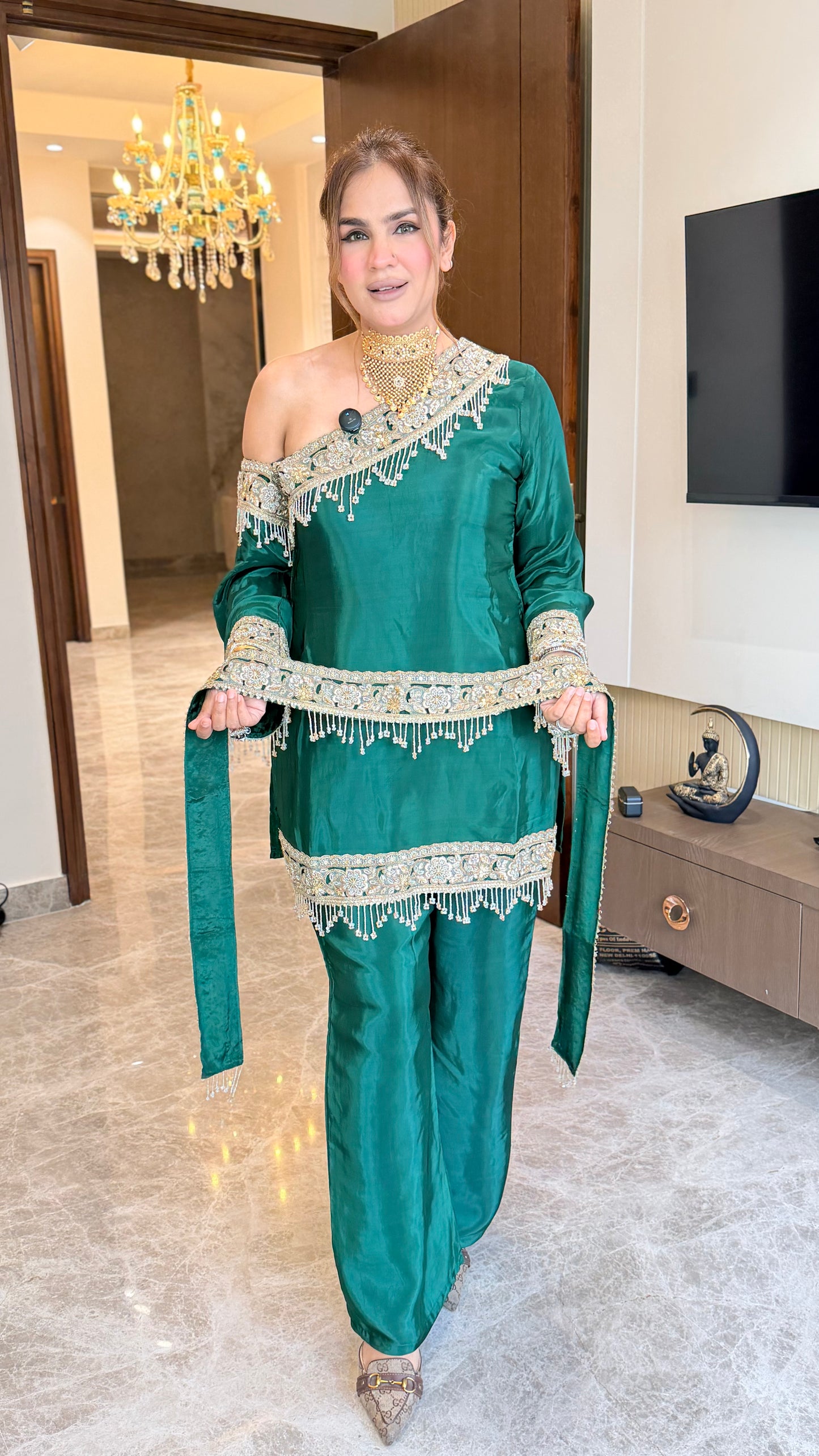 Beautiful Emerald green kurta set PC3436