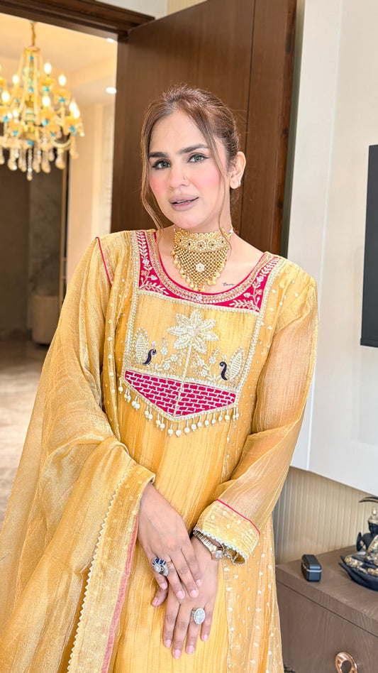 Beautiful spun silk patchwork kurta set PC3437