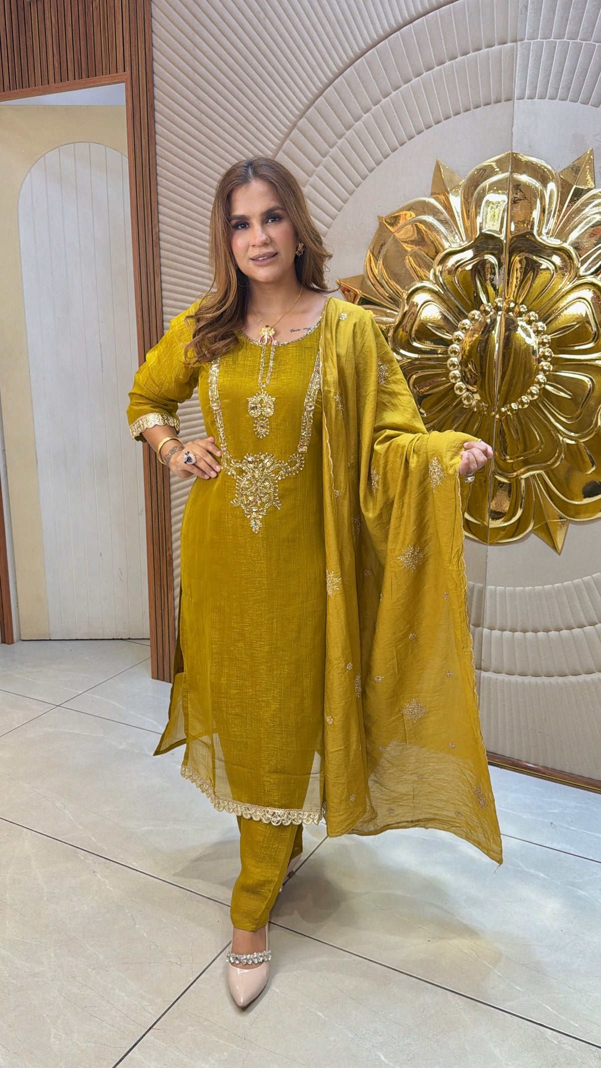 elegant embroidered 3-piece kurta set PC3472
