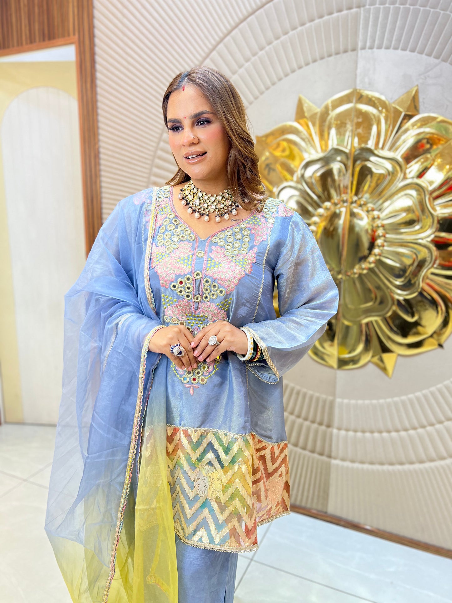 Beautiful pastel blue silk ethnic suit PC3466