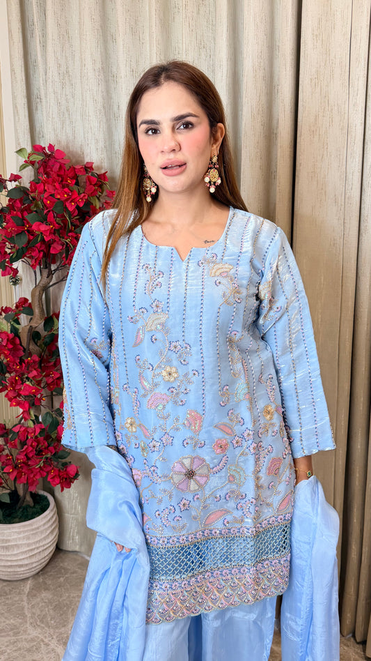 Elegant embroidered three-piece ethnic suit set PC3486