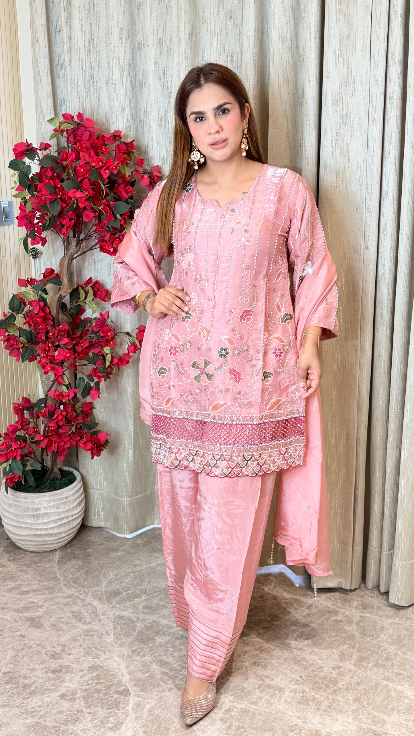 Elegant embroidered three-piece ethnic suit set PC3486